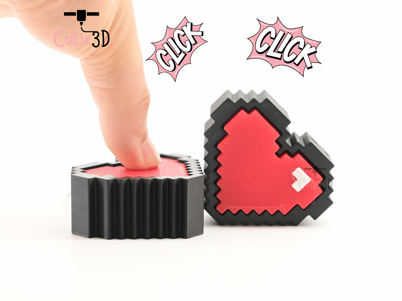 Digital Downloads - Cutie3D 8-Bit Heart Keycap Fidget Clicker Keychain - Cute Backpack Keychain