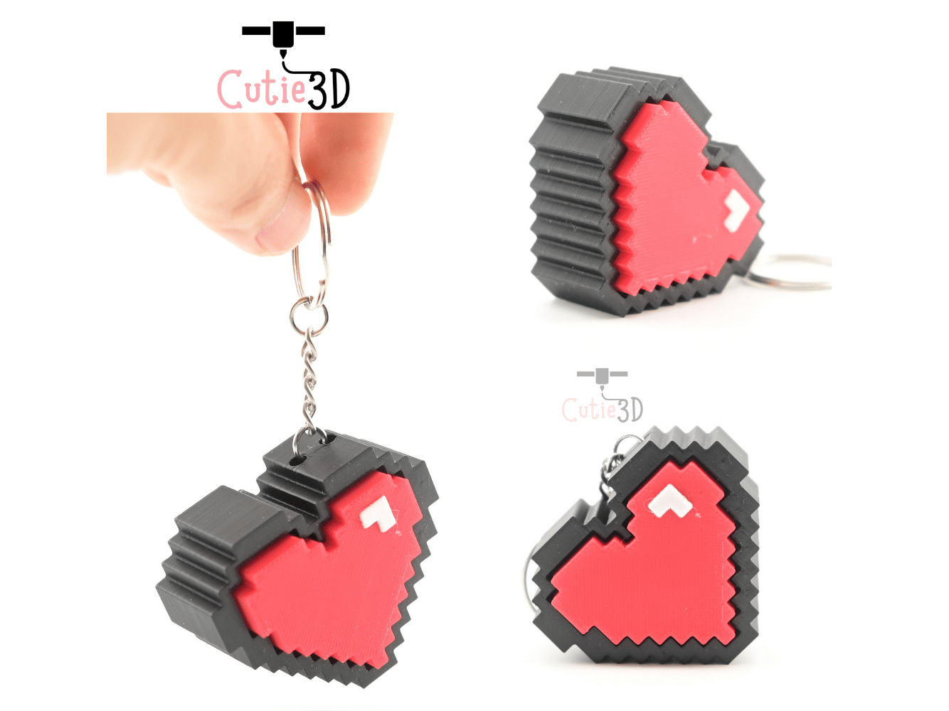 Digital Downloads - Cutie3D 8-Bit Heart Keycap Fidget Clicker Keychain - Cute Backpack Keychain