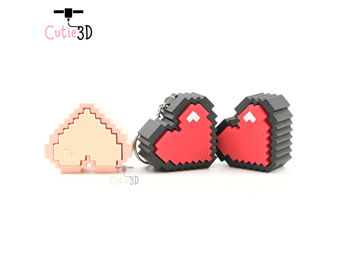 Digital Downloads - Cutie3D 8-Bit Heart Keycap Fidget Clicker Keychain - Cute Backpack Keychain