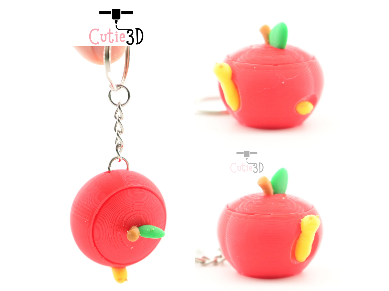 Digital Downloads - Cutie3D Apple With Worm Keycap Fidget Clicker Keychain - Cute Backpack Keychain