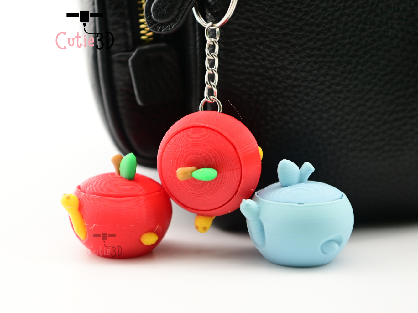 Digital Downloads - Cutie3D Apple With Worm Keycap Fidget Clicker Keychain - Cute Backpack Keychain