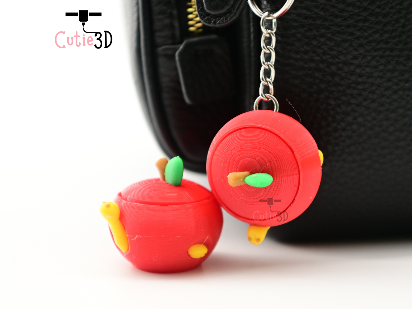 Digital Downloads - Cutie3D Apple With Worm Keycap Fidget Clicker Keychain - Cute Backpack Keychain