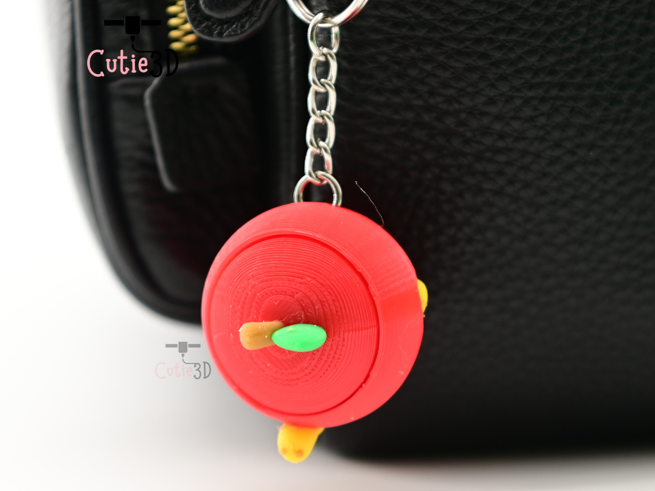 Digital Downloads - Cutie3D Apple With Worm Keycap Fidget Clicker Keychain - Cute Backpack Keychain
