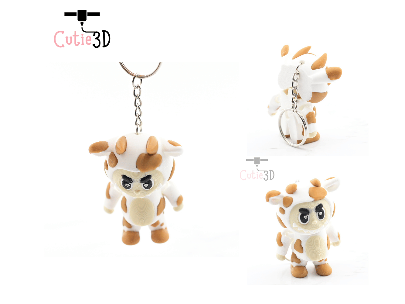 Digital Downloads - Cutie3D Articulated Labubu In Cow Custom Keychain - Cute Backpack Keychain