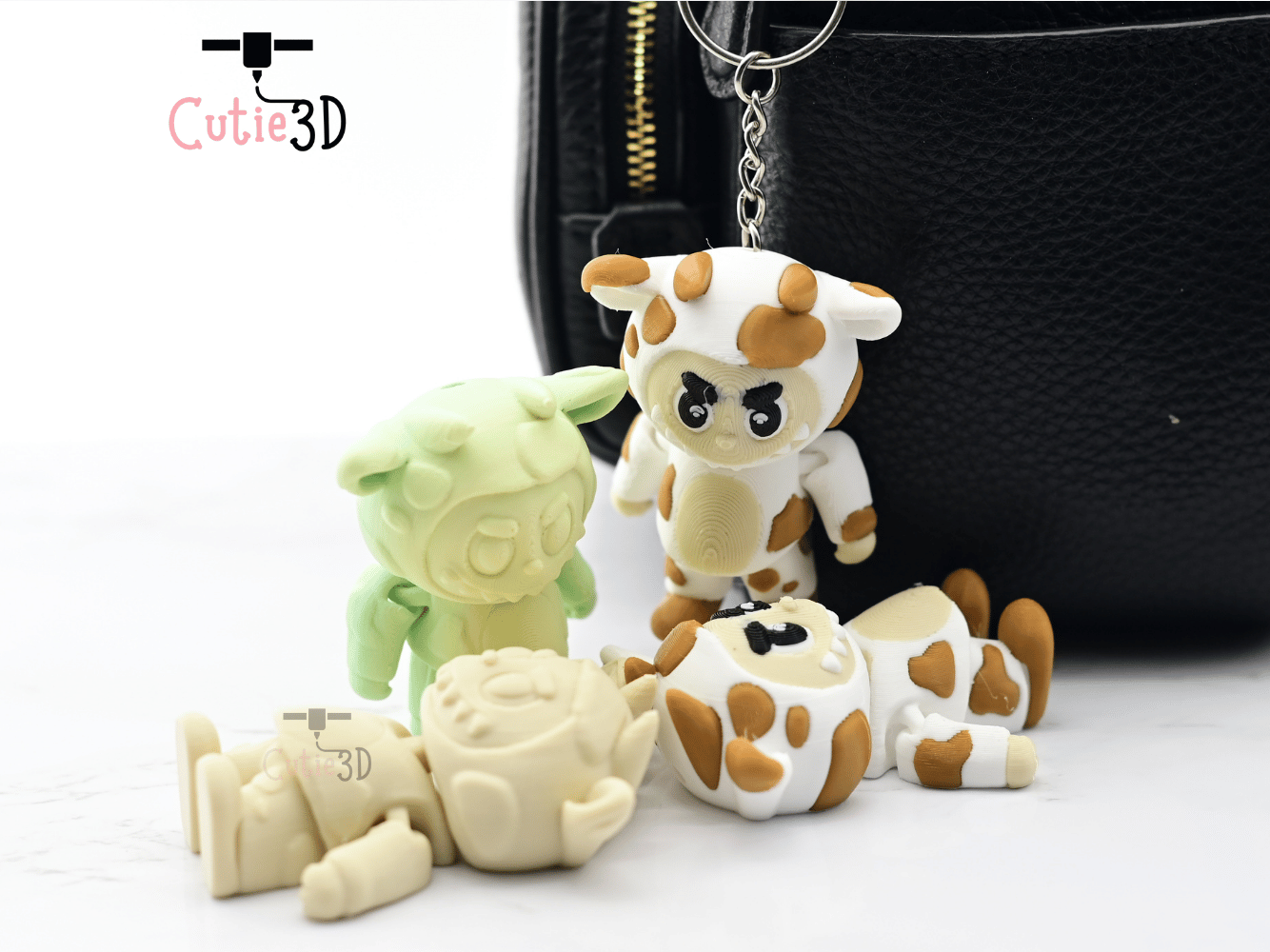 Digital Downloads - Cutie3D Articulated Labubu In Cow Custom Keychain - Cute Backpack Keychain