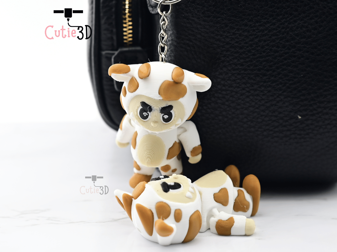 Digital Downloads - Cutie3D Articulated Labubu In Cow Custom Keychain - Cute Backpack Keychain