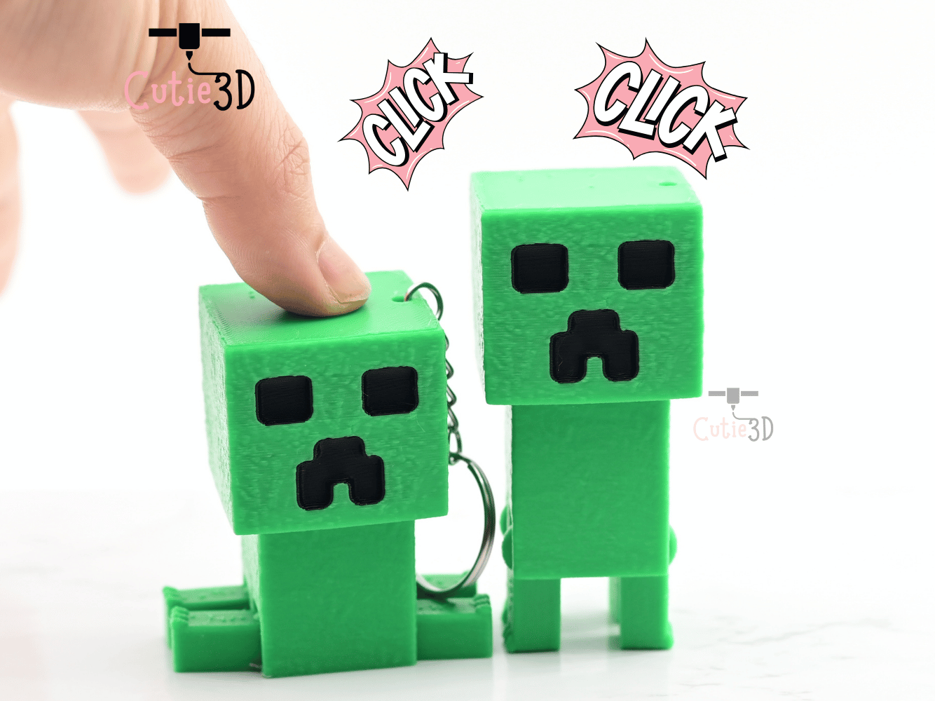Digital Downloads - Cutie3D Articulated Minecraft Creeper Keycap Fidget Clicker Keychain - Cute Backpack Keychain