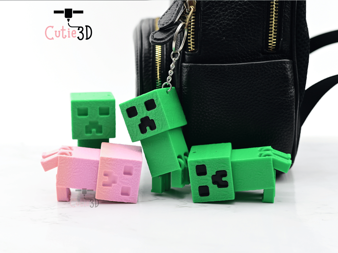 Digital Downloads - Cutie3D Articulated Minecraft Creeper Keycap Fidget Clicker Keychain - Cute Backpack Keychain