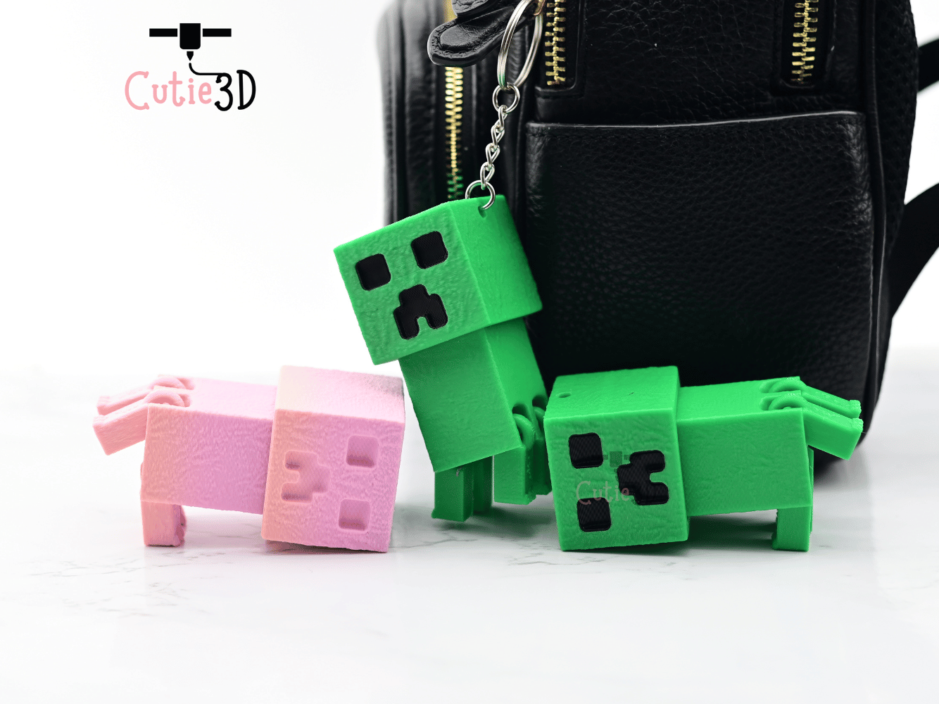 Digital Downloads - Cutie3D Articulated Minecraft Creeper Keycap Fidget Clicker Keychain - Cute Backpack Keychain