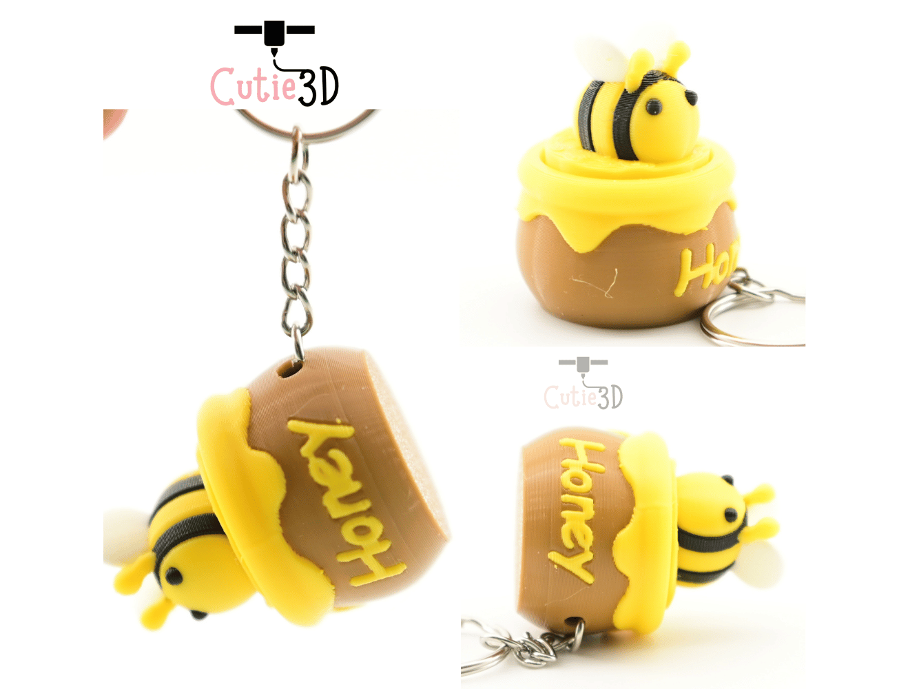 Digital Downloads - Cutie3D Bee And Honey Jar Keycap Fidget Clicker Keychain - Cute Backpack Keychain