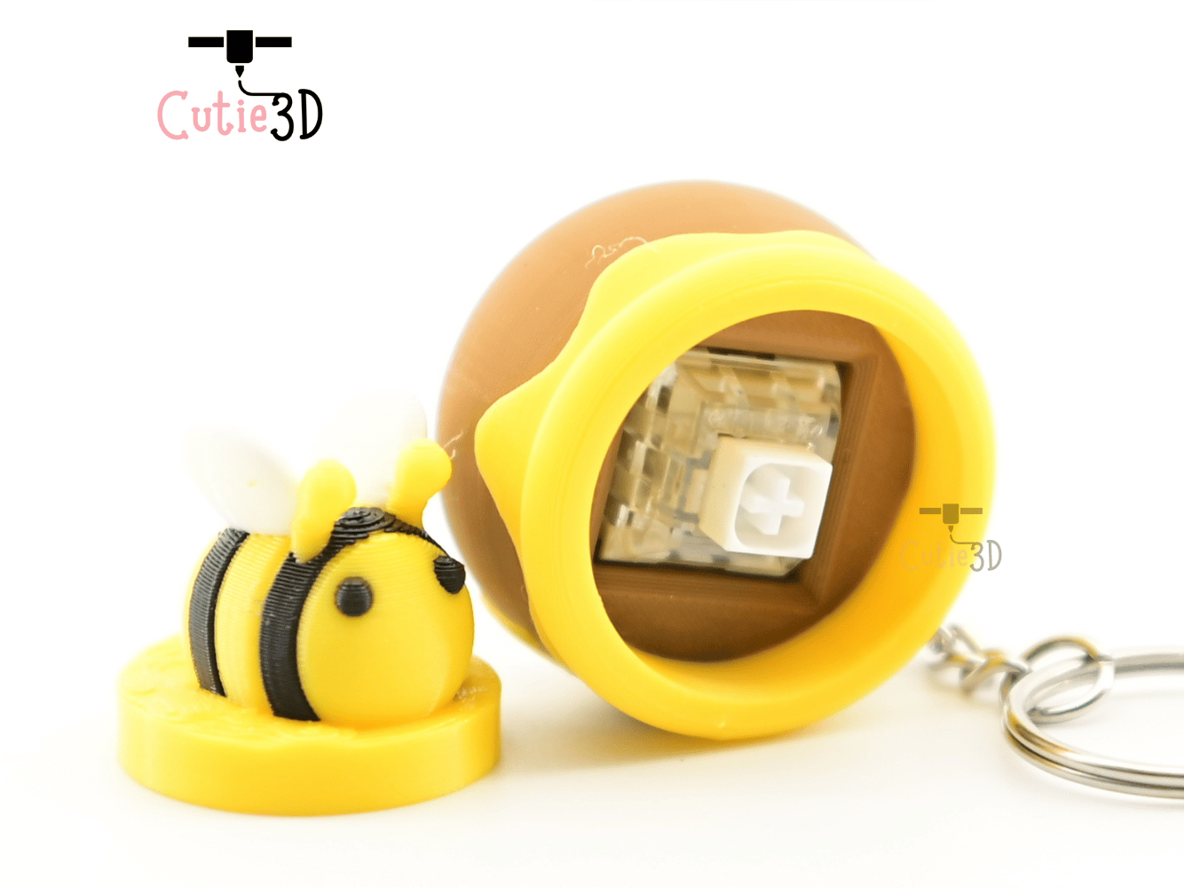 Digital Downloads - Cutie3D Bee And Honey Jar Keycap Fidget Clicker Keychain - Cute Backpack Keychain