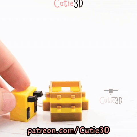 Digital Downloads - Cutie3D Blocky Bee Keycap Fidget Clicker Keychain - Cute Backpack Keychain