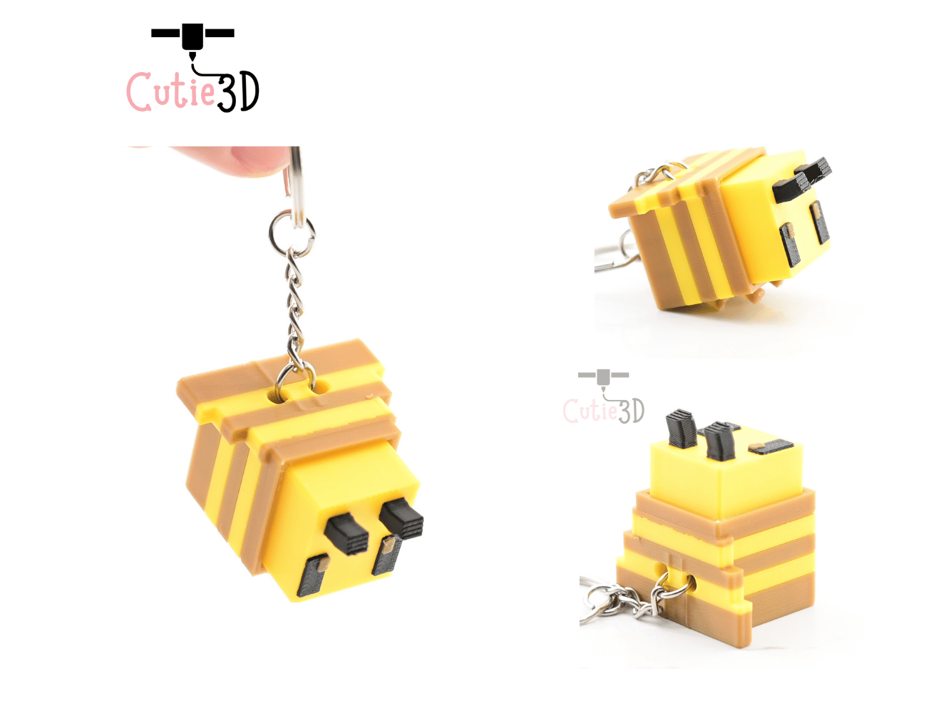 Digital Downloads - Cutie3D Blocky Bee Keycap Fidget Clicker Keychain - Cute Backpack Keychain