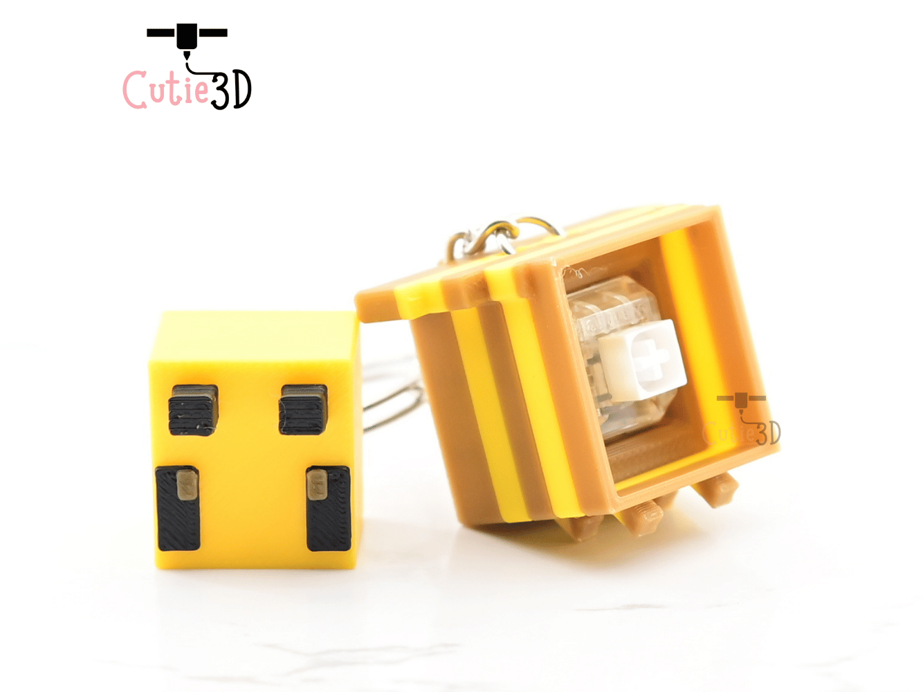 Digital Downloads - Cutie3D Blocky Bee Keycap Fidget Clicker Keychain - Cute Backpack Keychain