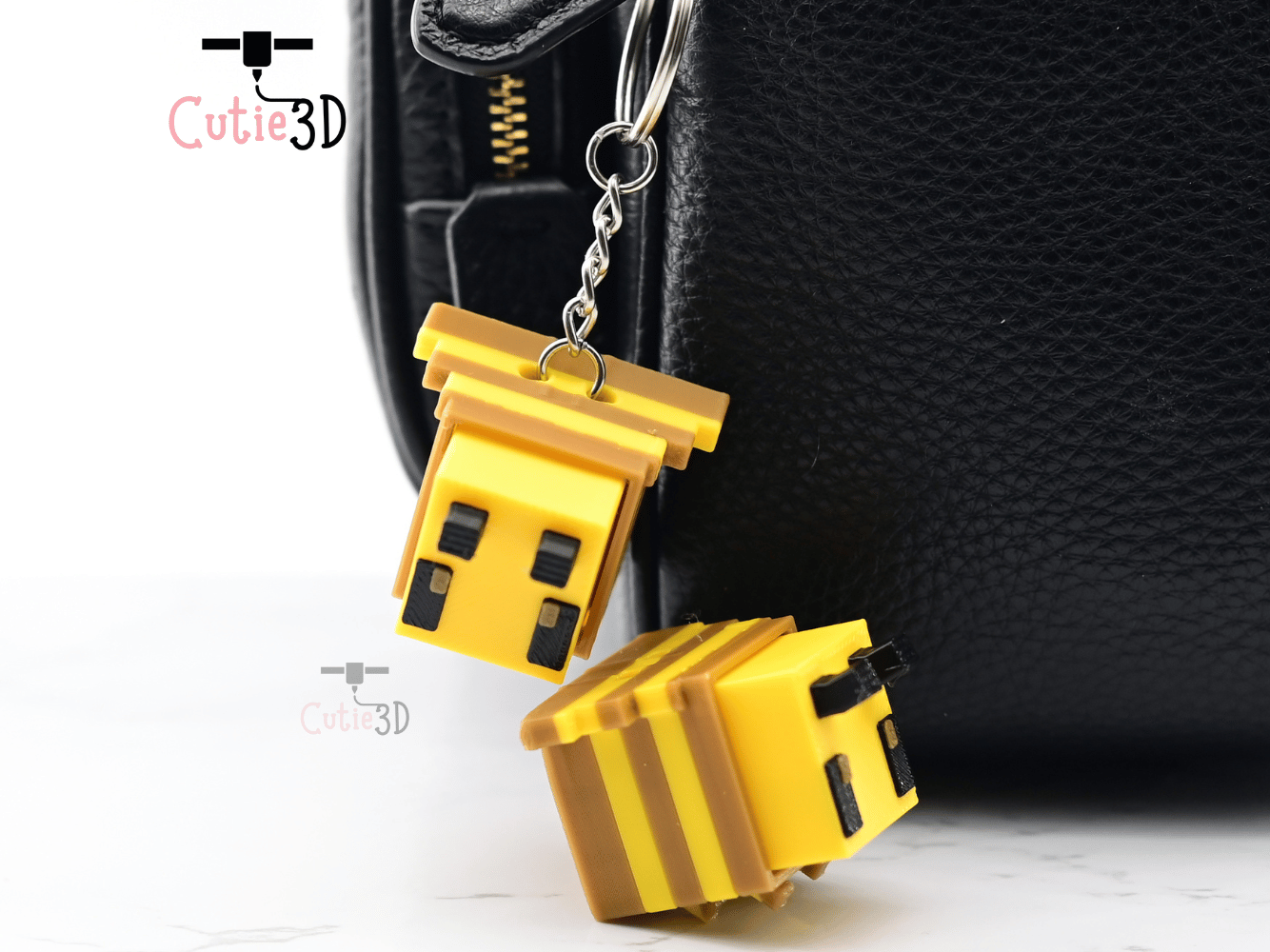 Digital Downloads - Cutie3D Blocky Bee Keycap Fidget Clicker Keychain - Cute Backpack Keychain