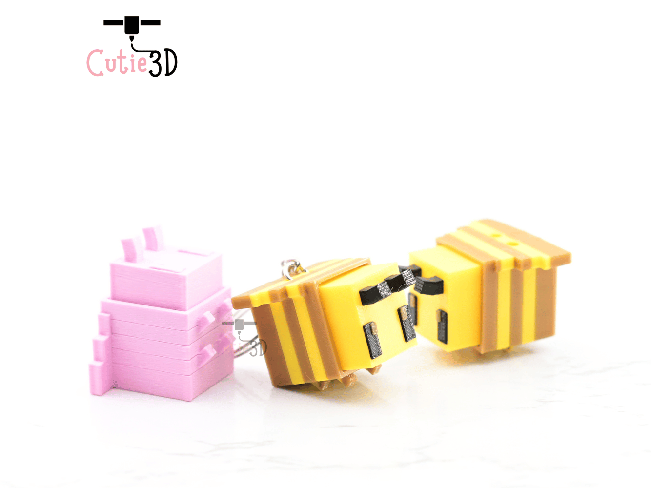 Digital Downloads - Cutie3D Blocky Bee Keycap Fidget Clicker Keychain - Cute Backpack Keychain
