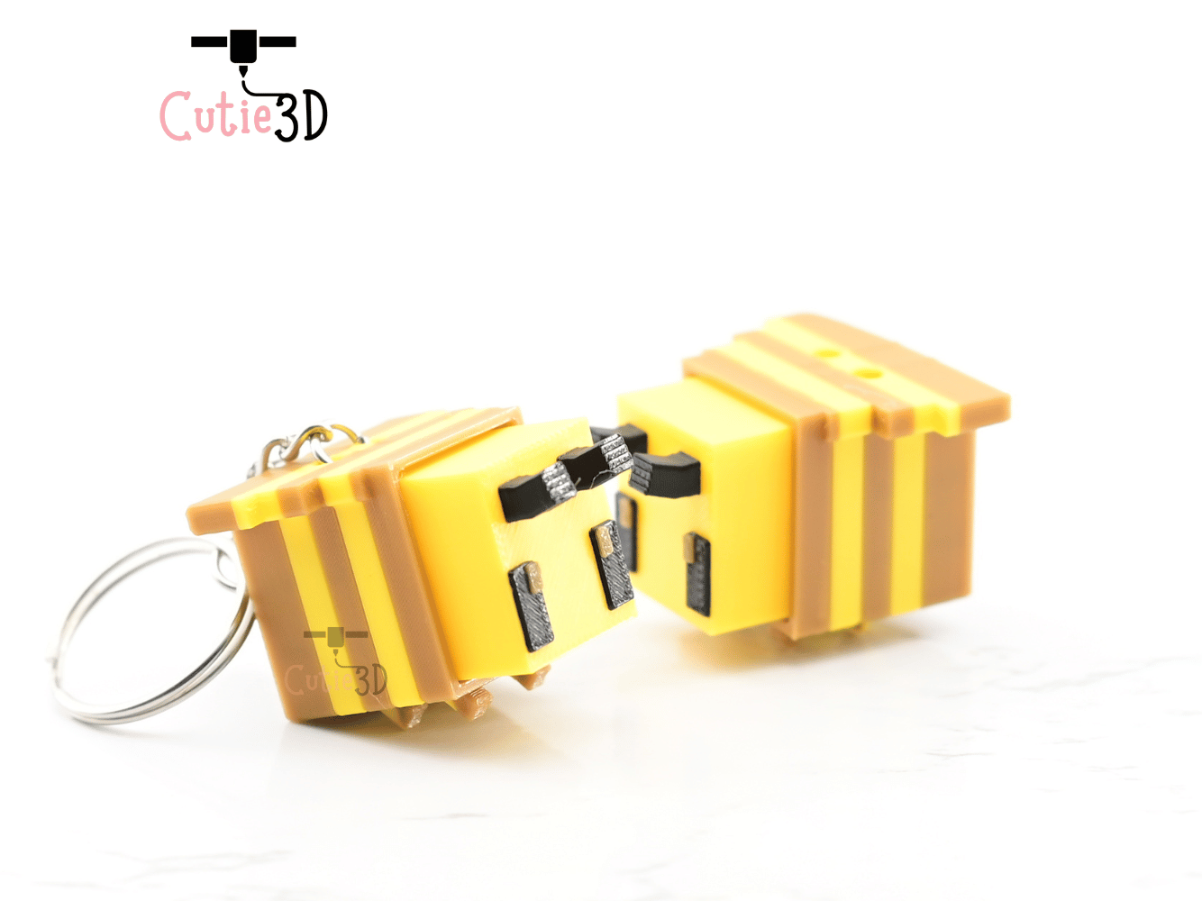 Digital Downloads - Cutie3D Blocky Bee Keycap Fidget Clicker Keychain - Cute Backpack Keychain