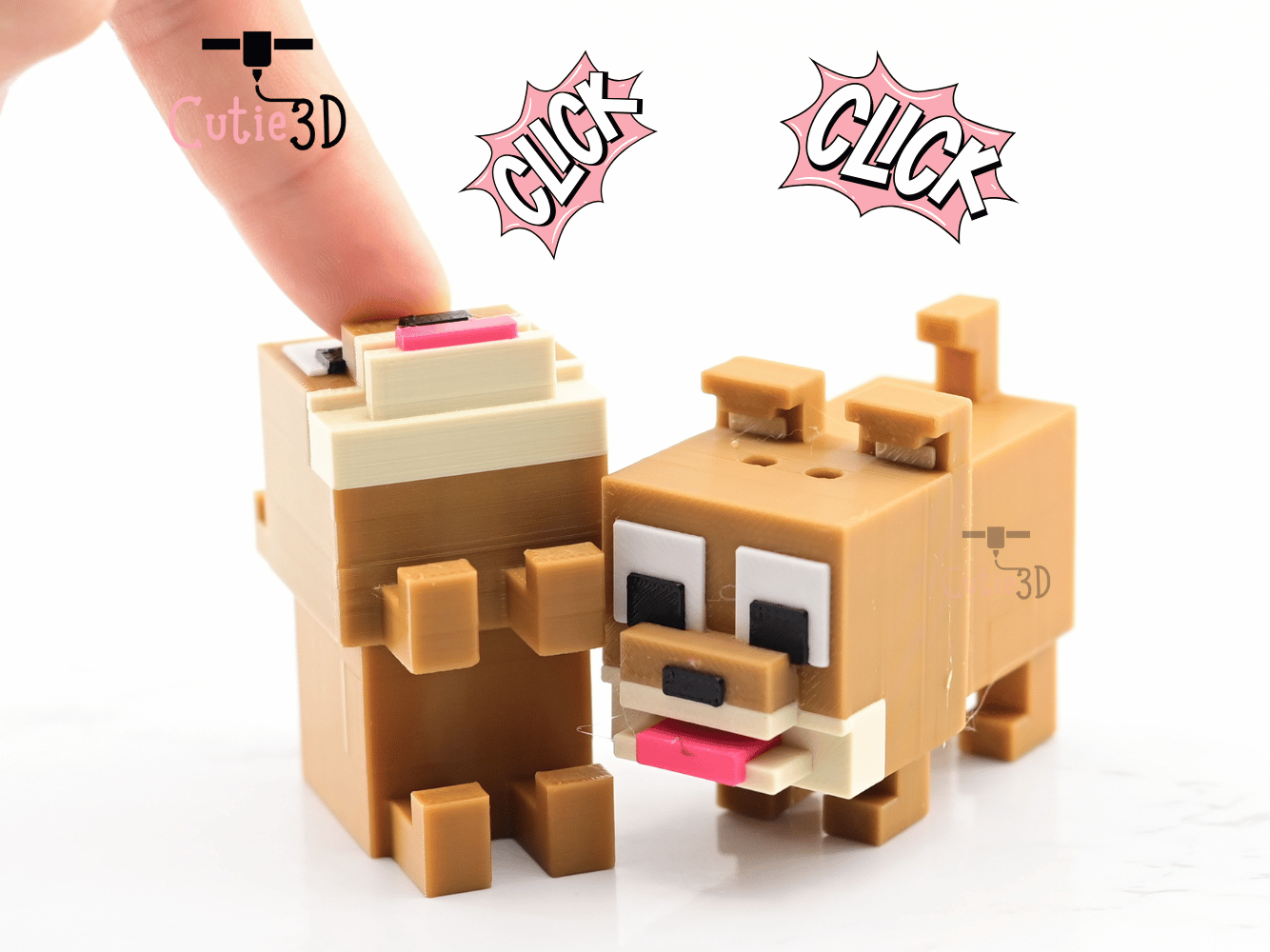 Digital Downloads - Cutie3D Blocky Dog Keycap Fidget Clicker Keychain - Cute Backpack Keychain