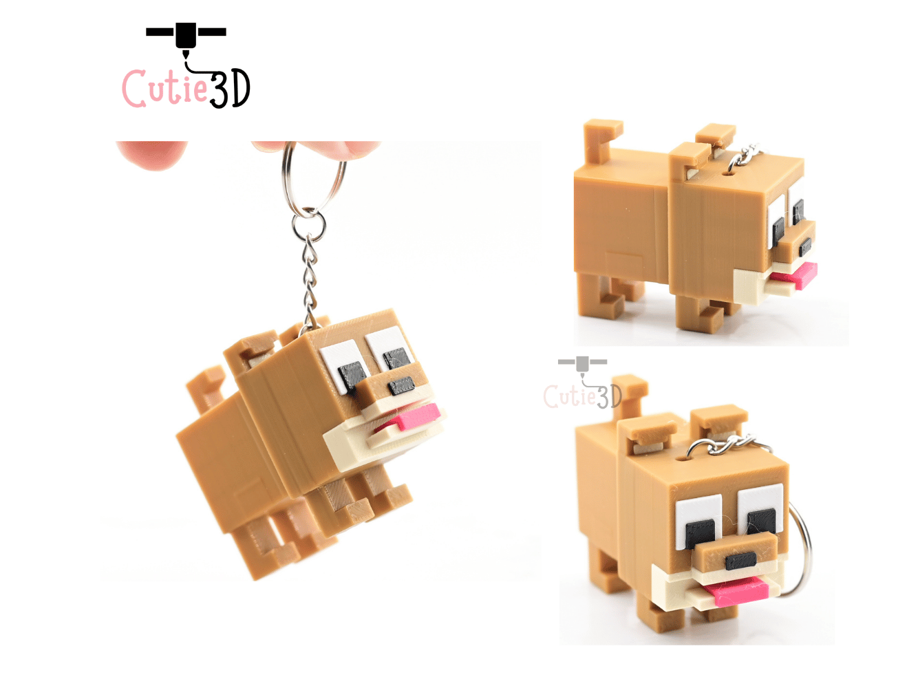 Digital Downloads - Cutie3D Blocky Dog Keycap Fidget Clicker Keychain - Cute Backpack Keychain