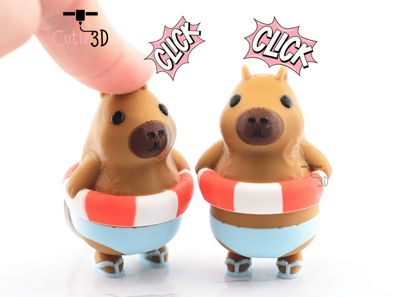 Digital Downloads - Cutie3D Capybara In Swim Ring Summer Keycap Fidget Clicker Keychain - Cute Backpack Keychain