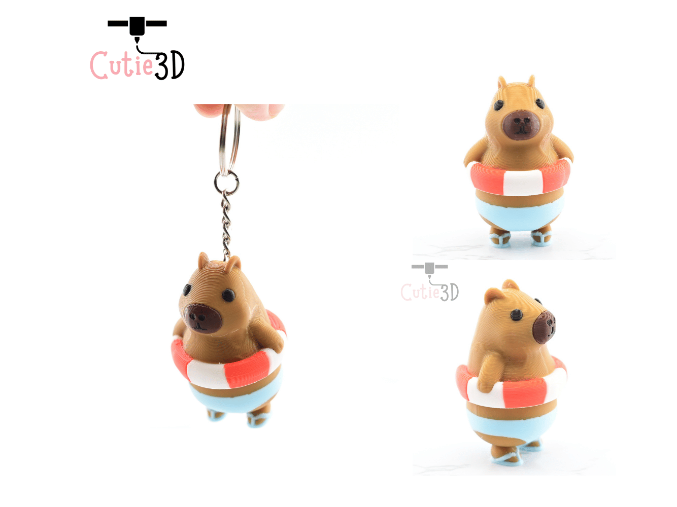 Digital Downloads - Cutie3D Capybara In Swim Ring Summer Keycap Fidget Clicker Keychain - Cute Backpack Keychain