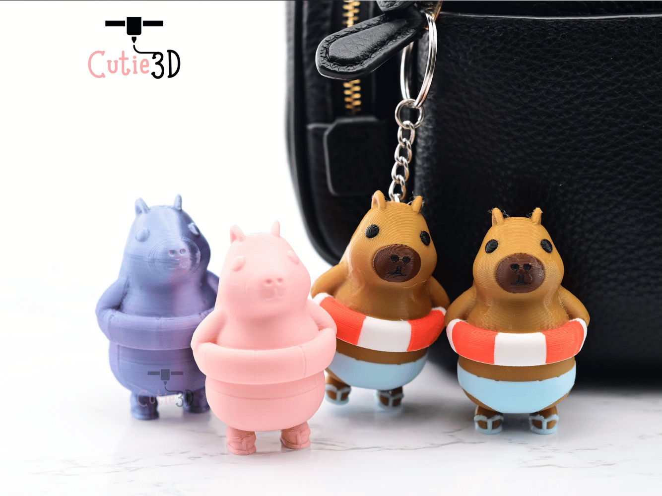 Digital Downloads - Cutie3D Capybara In Swim Ring Summer Keycap Fidget Clicker Keychain - Cute Backpack Keychain