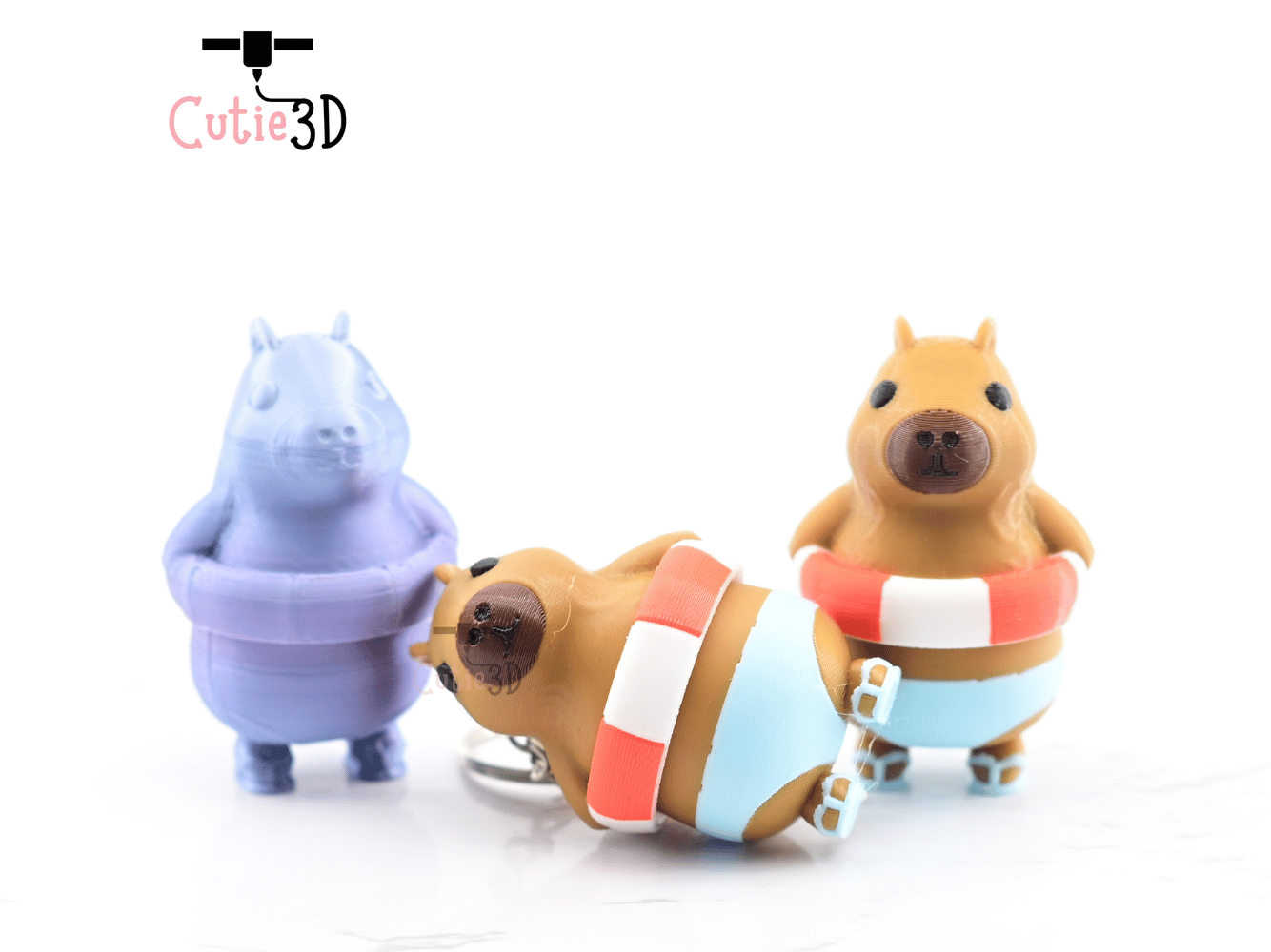 Digital Downloads - Cutie3D Capybara In Swim Ring Summer Keycap Fidget Clicker Keychain - Cute Backpack Keychain