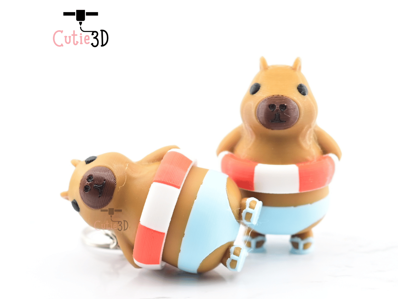 Digital Downloads - Cutie3D Capybara In Swim Ring Summer Keycap Fidget Clicker Keychain - Cute Backpack Keychain