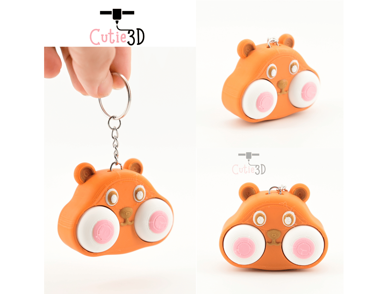 Digital Downloads - Cutie3D Chubby Hamster Face For Animal Lovers Keycap Fidget Clicker Keychain - Cute Backpack Keychain