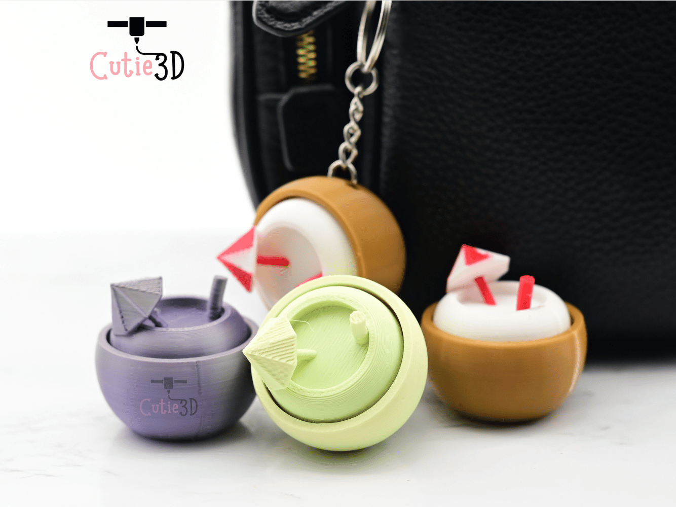 Digital Downloads - Cutie3D Coconut Cocktail Tropical Summer Keycap Fidget Clicker Keychain - Cute Backpack Keychain