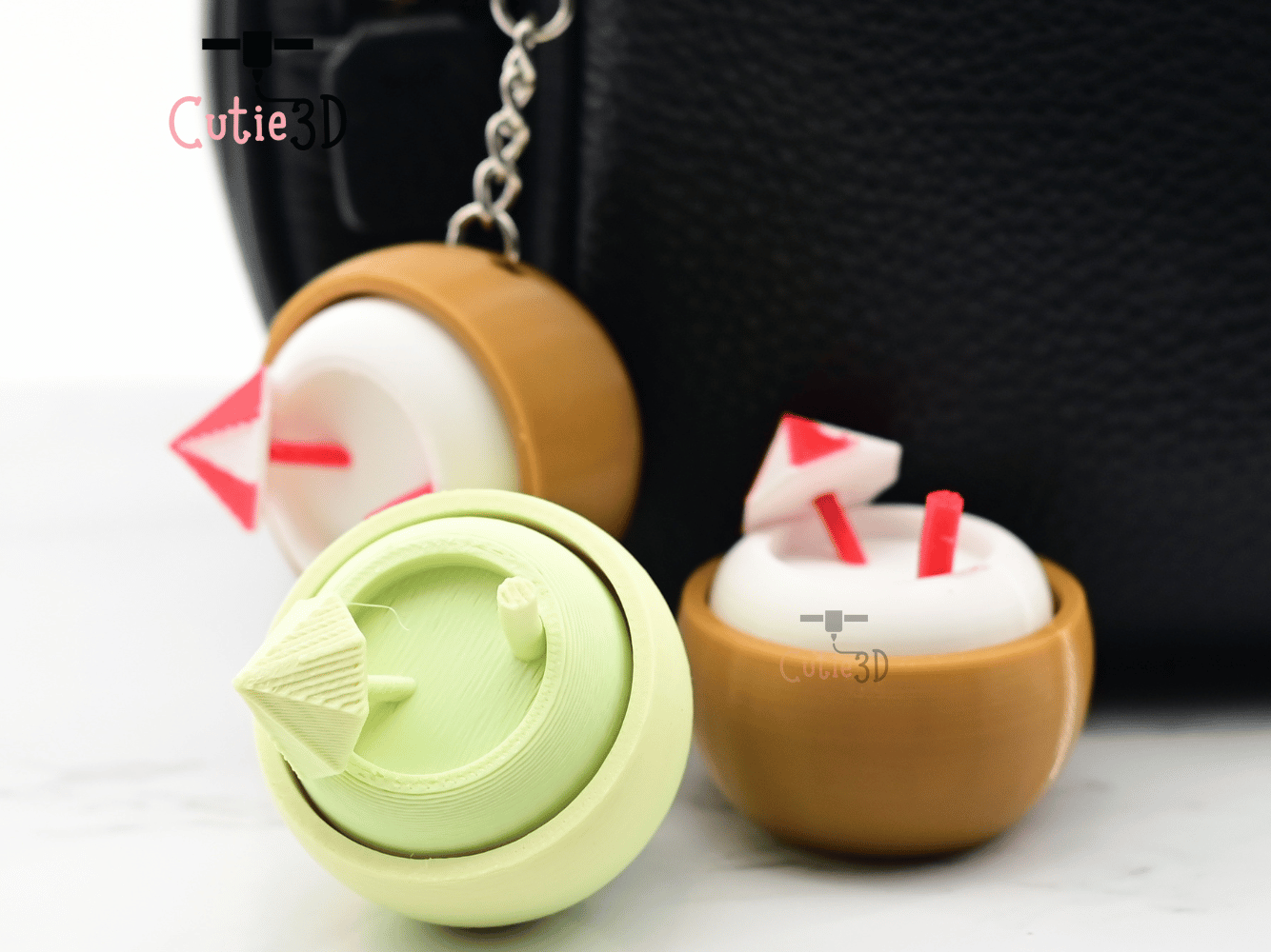 Digital Downloads - Cutie3D Coconut Cocktail Tropical Summer Keycap Fidget Clicker Keychain - Cute Backpack Keychain