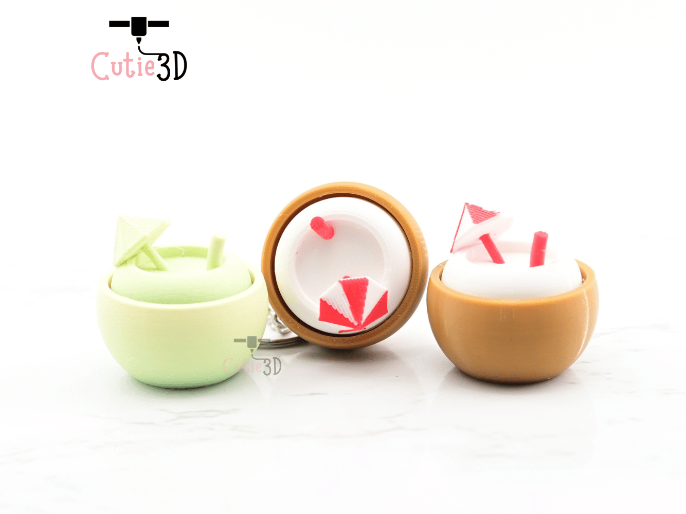 Digital Downloads - Cutie3D Coconut Cocktail Tropical Summer Keycap Fidget Clicker Keychain - Cute Backpack Keychain