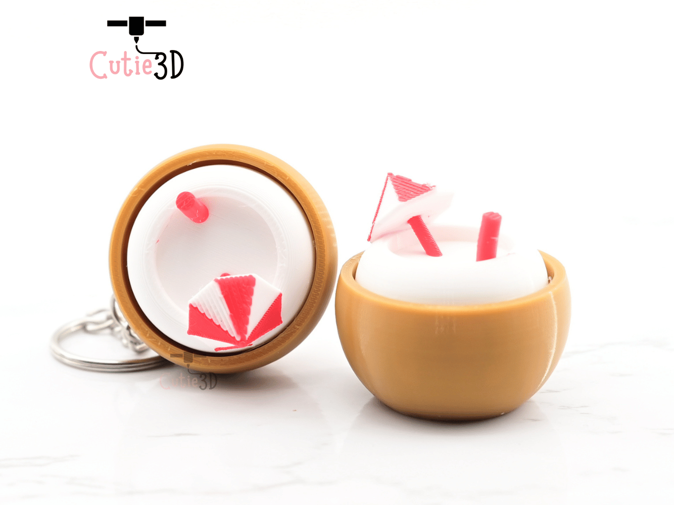 Digital Downloads - Cutie3D Coconut Cocktail Tropical Summer Keycap Fidget Clicker Keychain - Cute Backpack Keychain