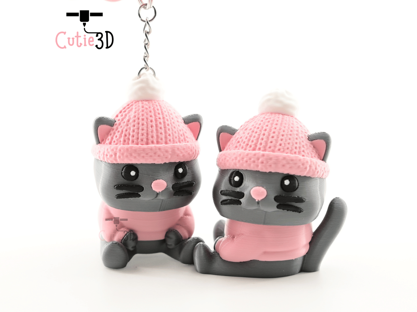 Digital Downloads - Cutie3D Cozy Cat In Crochet Hat Keycap Fidget Clicker Keychain - Cute Backpack Keychain