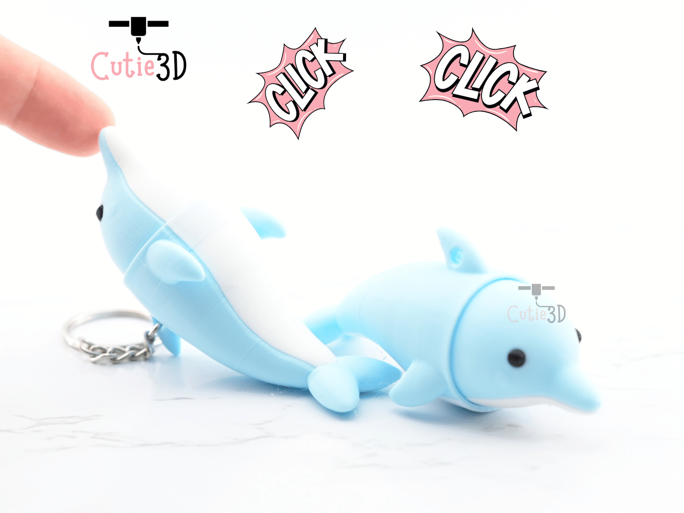 Digital Downloads - Cutie3D Dolphin Keycap Fidget Clicker Keychain - Cute Backpack Keychain