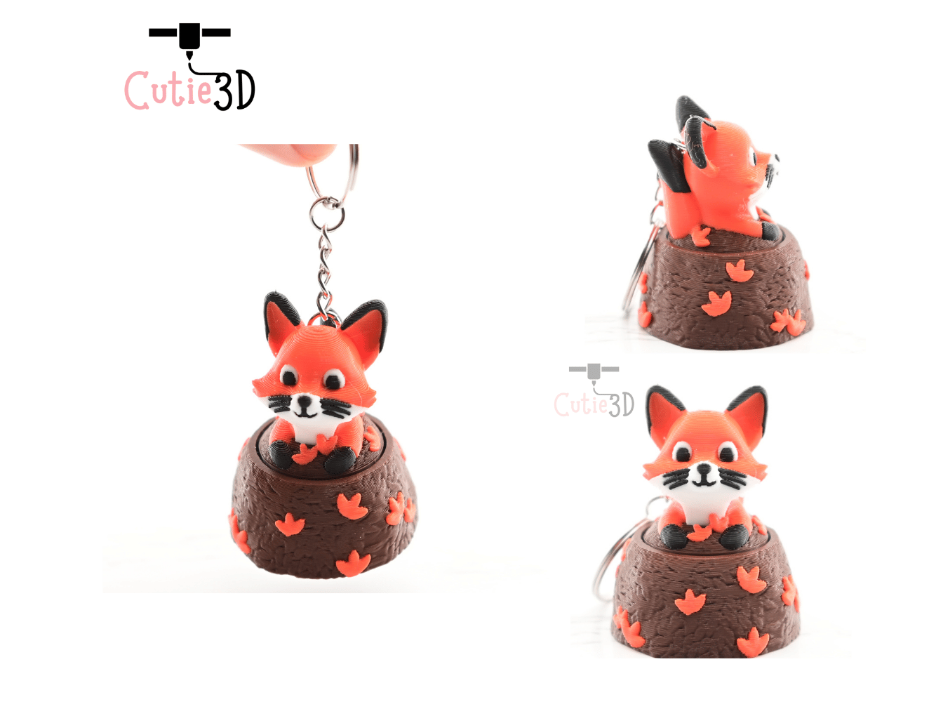 Digital Downloads - Cutie3D Fox In Fall Leaves Keycap Fidget Clicker Keychain - Cute Backpack Keychain