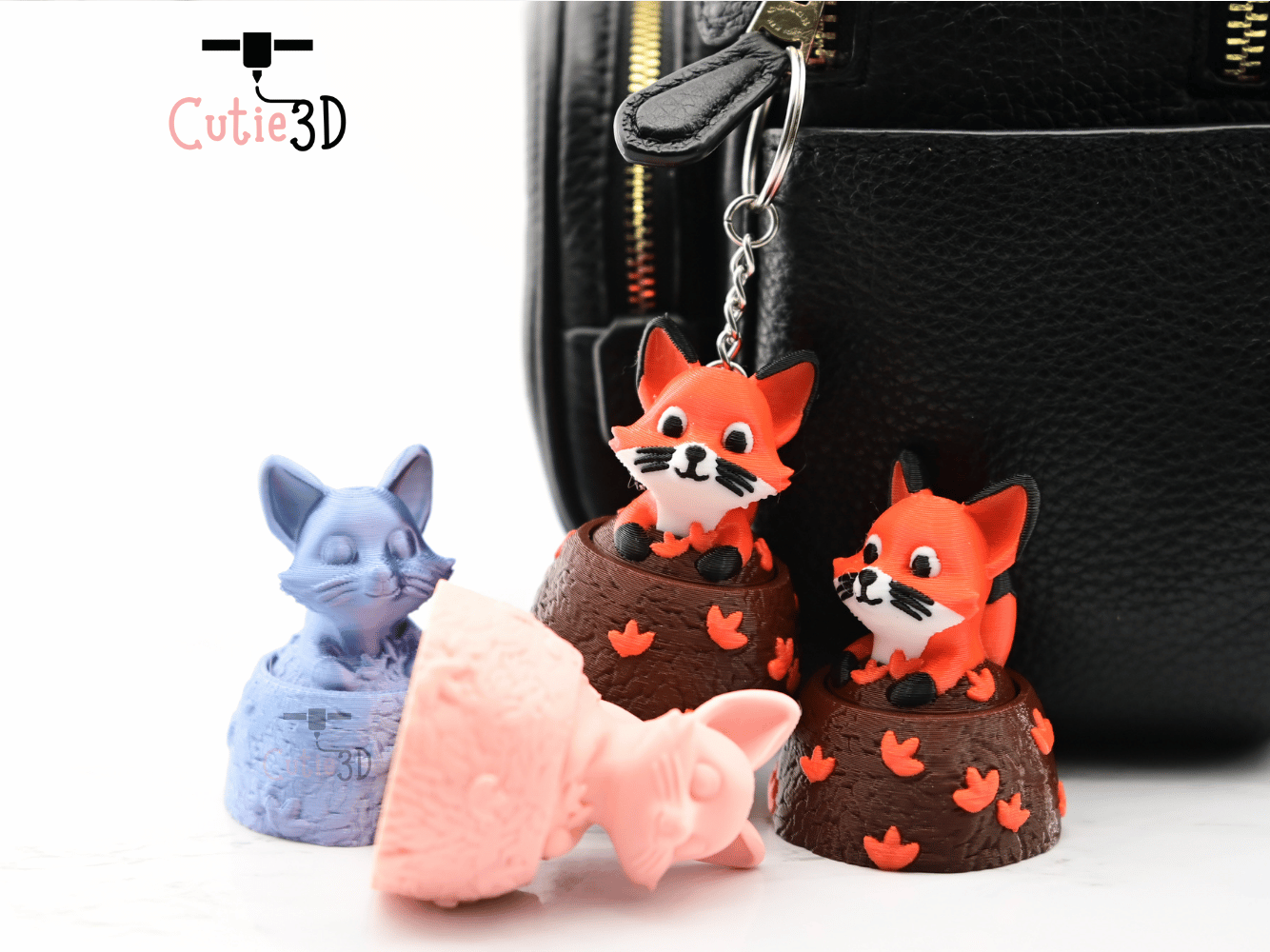 Digital Downloads - Cutie3D Fox In Fall Leaves Keycap Fidget Clicker Keychain - Cute Backpack Keychain