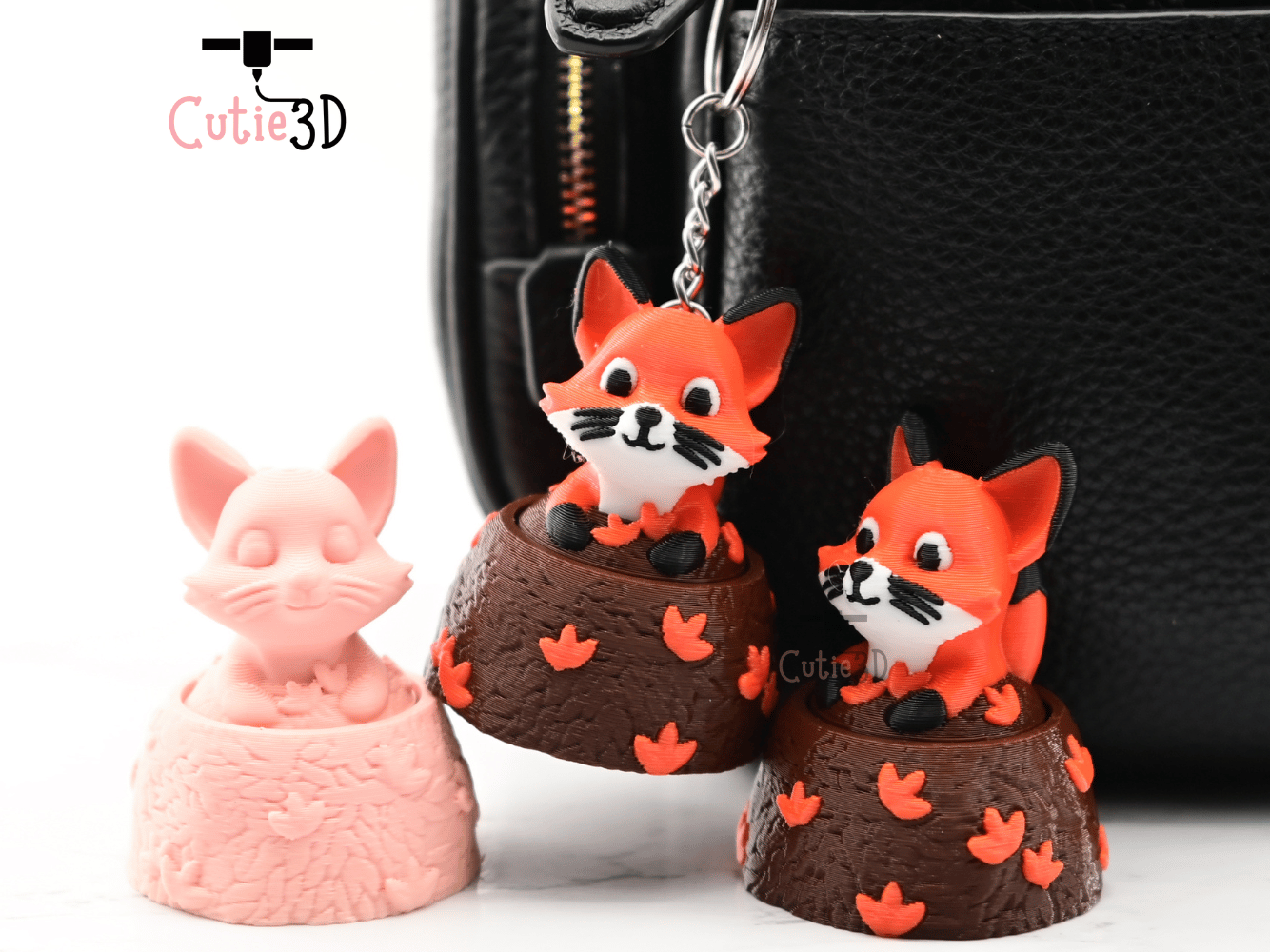 Digital Downloads - Cutie3D Fox In Fall Leaves Keycap Fidget Clicker Keychain - Cute Backpack Keychain