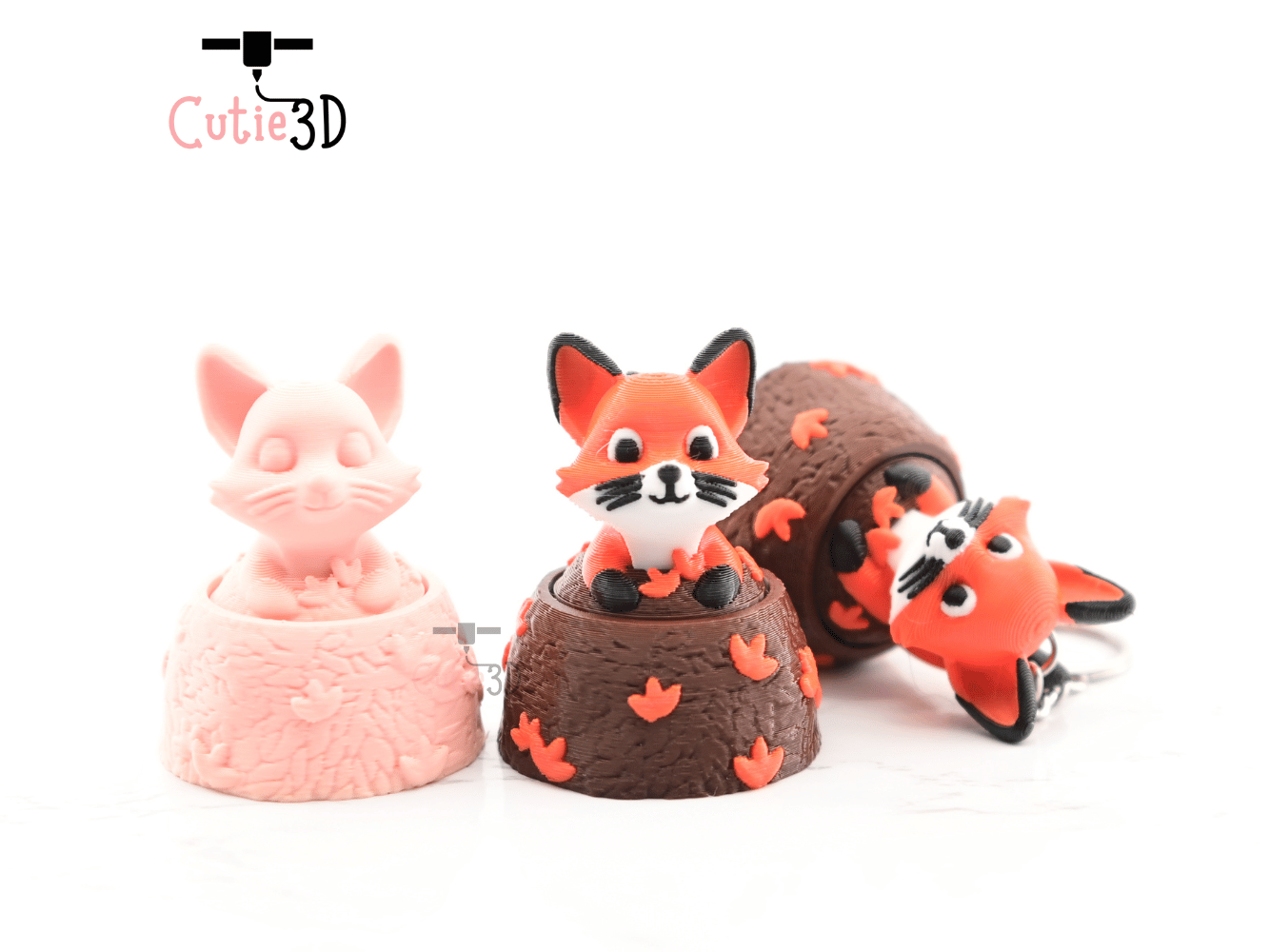 Digital Downloads - Cutie3D Fox In Fall Leaves Keycap Fidget Clicker Keychain - Cute Backpack Keychain