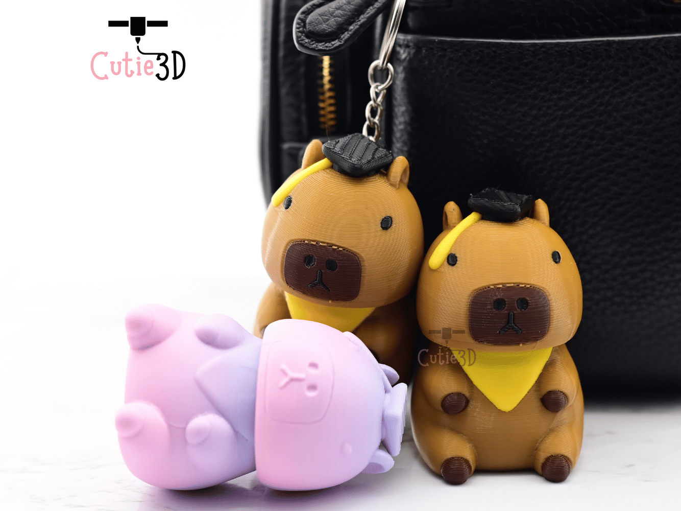 Digital Downloads - Cutie3D Graduation Capybara Keycap Fidget Clicker Keychain - Cute Backpack Keychain