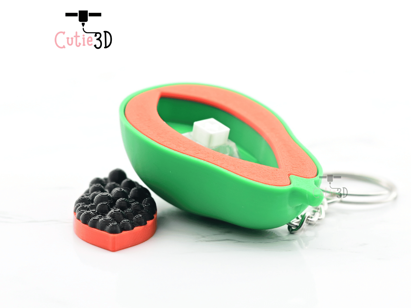 Digital Downloads - Cutie3D Half Cut Papaya Keycap Fidget Clicker Keychain - Cute Backpack Keychain