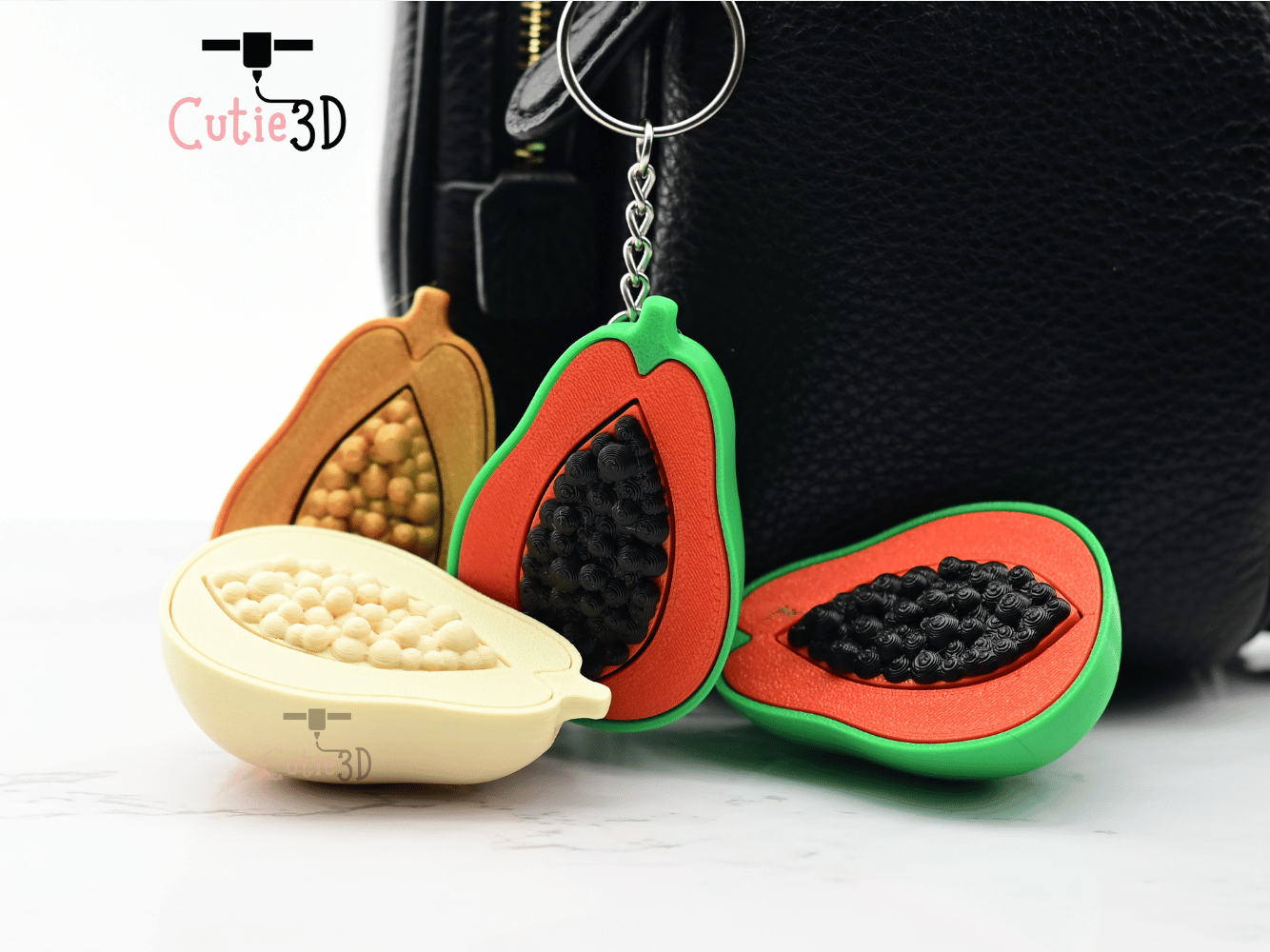 Digital Downloads - Cutie3D Half Cut Papaya Keycap Fidget Clicker Keychain - Cute Backpack Keychain