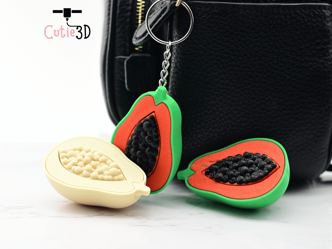 Digital Downloads - Cutie3D Half Cut Papaya Keycap Fidget Clicker Keychain - Cute Backpack Keychain
