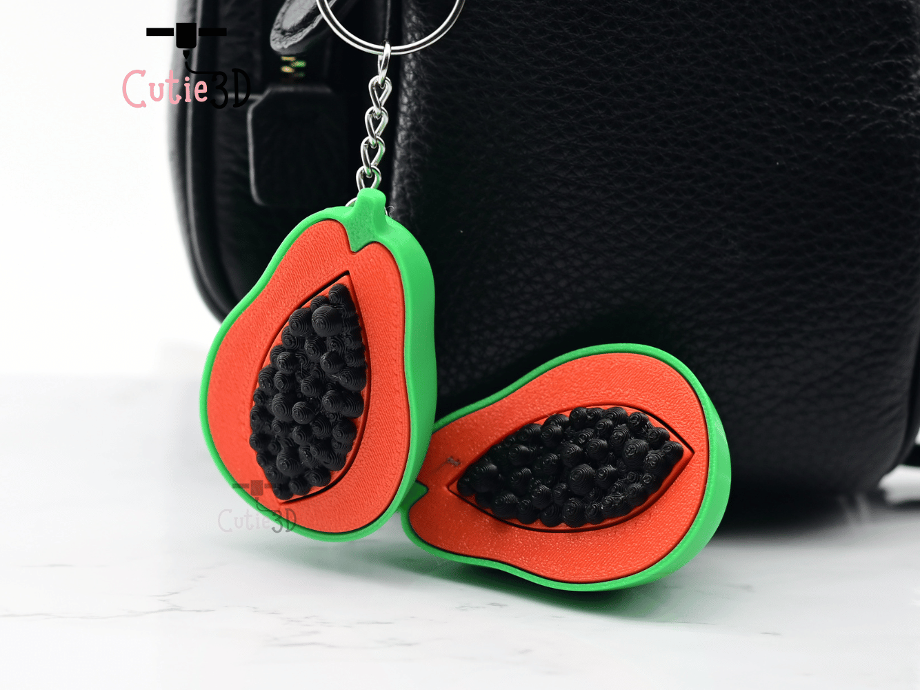 Digital Downloads - Cutie3D Half Cut Papaya Keycap Fidget Clicker Keychain - Cute Backpack Keychain
