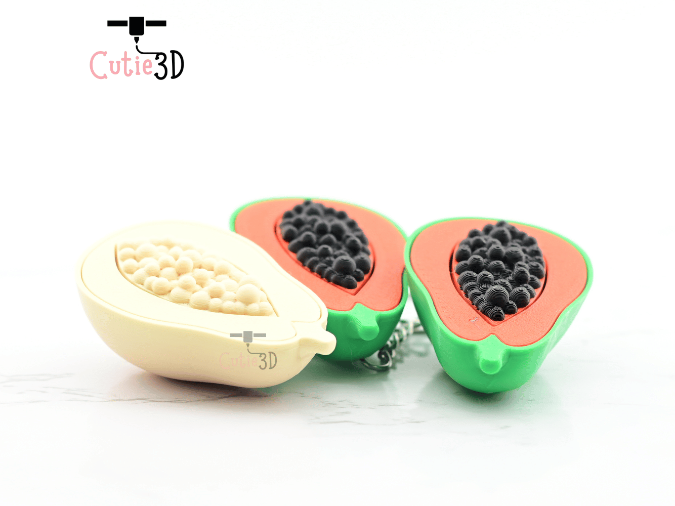 Digital Downloads - Cutie3D Half Cut Papaya Keycap Fidget Clicker Keychain - Cute Backpack Keychain