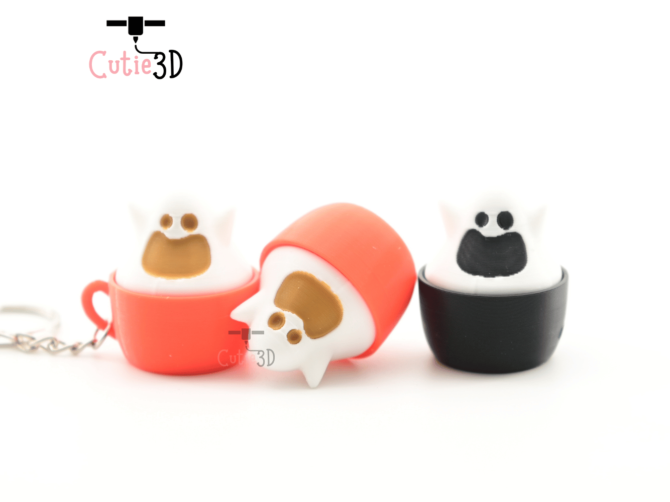 Digital Downloads - Cutie3D Halloween Ghost Mug Keycap Fidget Clicker Keychain - Cute Backpack Keychain