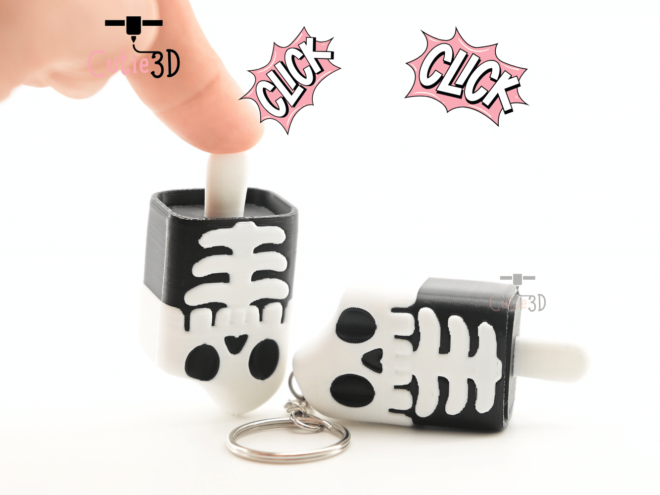 Digital Downloads - Cutie3D Halloween Skeleton Popsicle Keycap Fidget Clicker Keychain - Cute Backpack Keychain