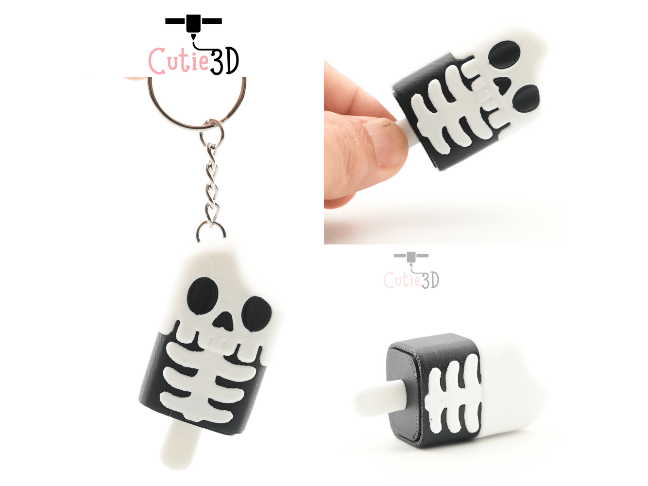 Digital Downloads - Cutie3D Halloween Skeleton Popsicle Keycap Fidget Clicker Keychain - Cute Backpack Keychain