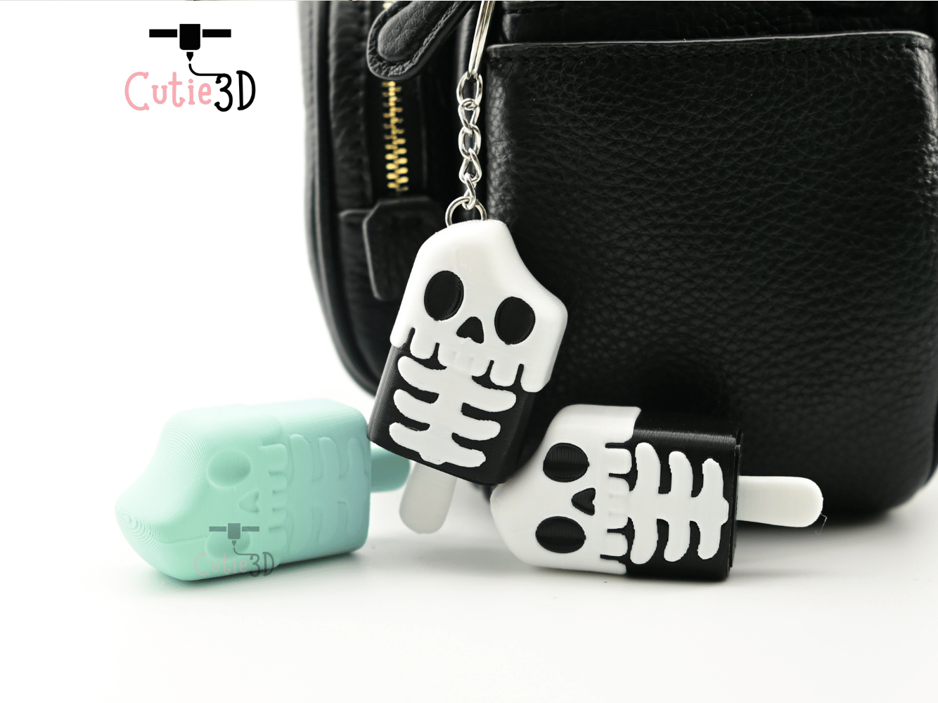 Digital Downloads - Cutie3D Halloween Skeleton Popsicle Keycap Fidget Clicker Keychain - Cute Backpack Keychain