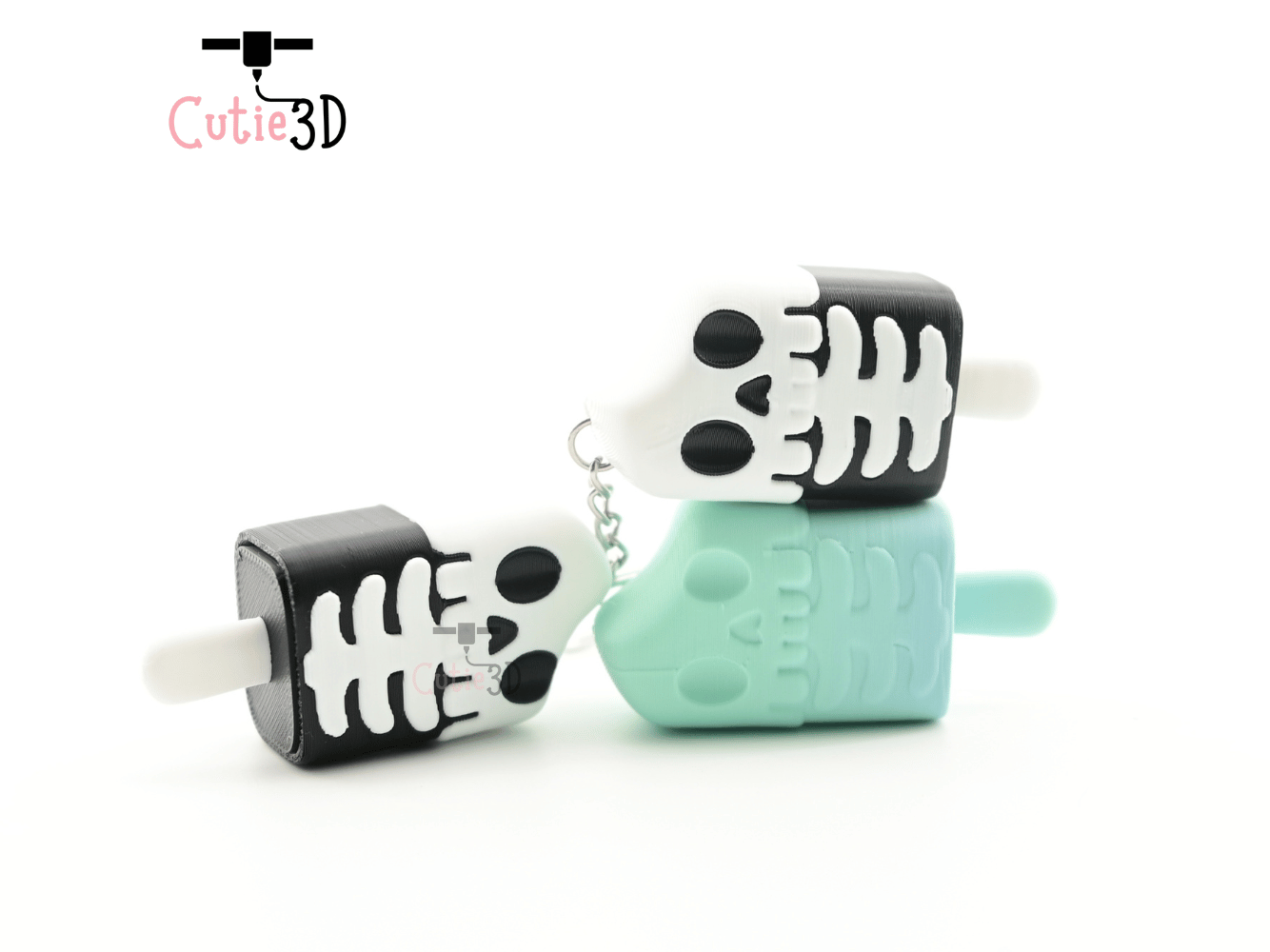 Digital Downloads - Cutie3D Halloween Skeleton Popsicle Keycap Fidget Clicker Keychain - Cute Backpack Keychain